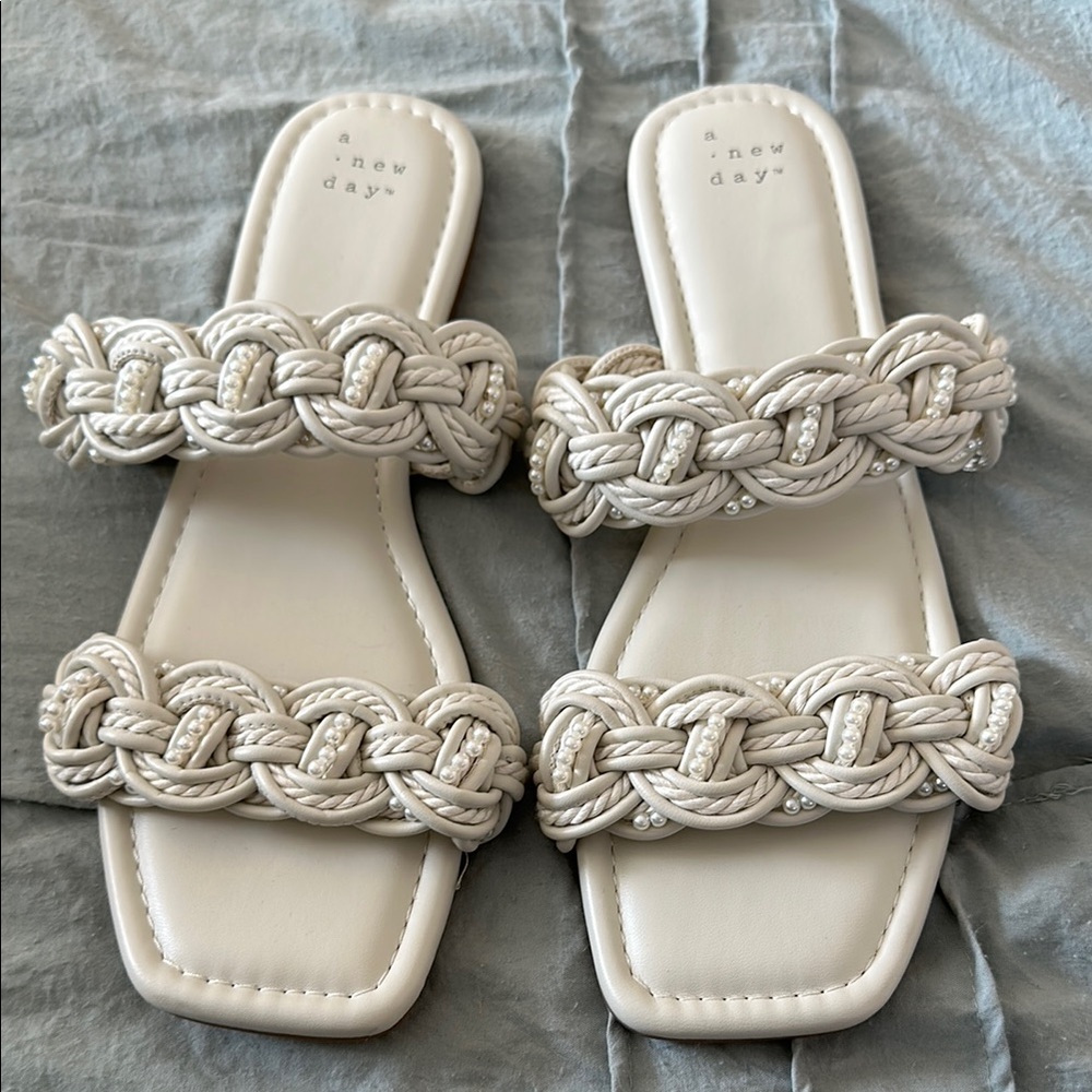 A New Day Women's Cream Braided Sandals